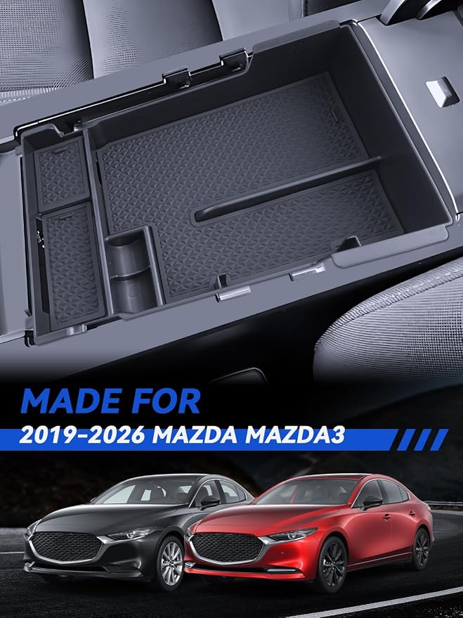 for Mazda3 Center Console Organizer 2019-2025 2026 Mazda Mazda3 Hatchback/Sedan Accessories Armrest Tray Middle Storage Box Insert Container Durable ABS Plastic
