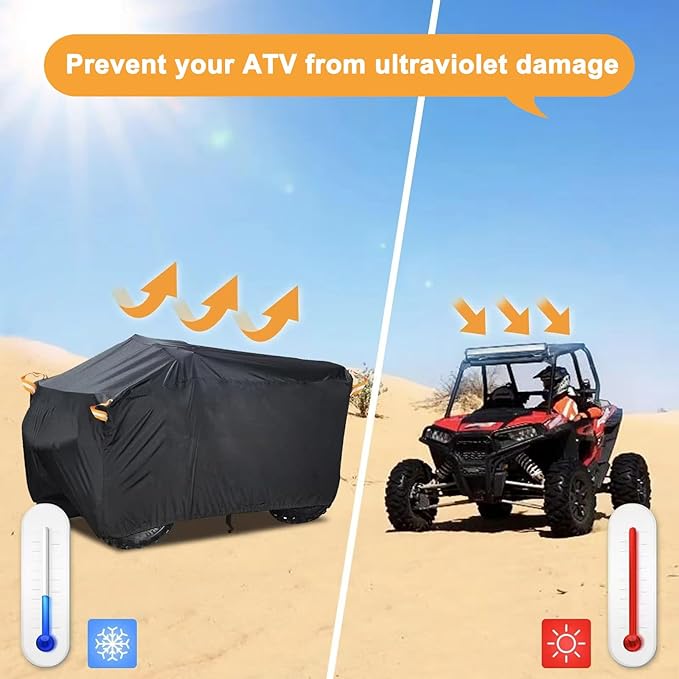 Heavy-Duty ATV Cover 600D Oxford Waterproof, UV Protection for 4-Wheeler/Quad, All Weather Season Protection Outdoor for Polaris Kawasaki Yamaha Suzuki Can-Am
