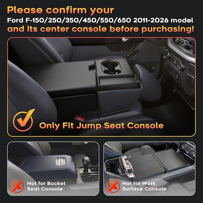 Karltys Front Center Seat Headrest Organizer for Ford F-150 F-250 F-350 F-450 F-550 F-650 2011-2026, Only for Jump Seat Console, Storage Tray with Magnetic Phone Holder and Cup Holder