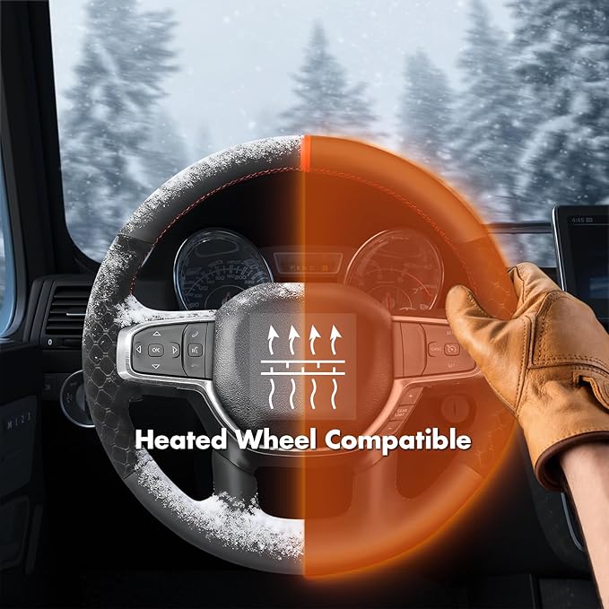 MEWANT Hand-Stitched Steering Wheel Cover Wrap for Dodge Ram 1500 2019-2023 Steering Wheel Accessories for Dodge Ram(Backsides Without Buttons)