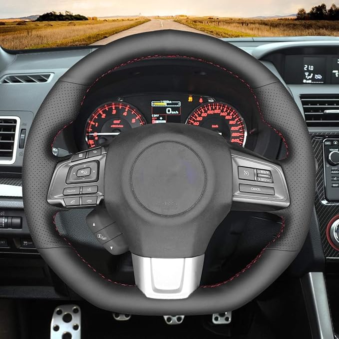 Carbon Fiber Leather Steering Wheel Cover for Subaru WRX STI 2015 2016 2017 2018 2019 2020 2021 / Subaru Levorg 2015-2019 Custom Fit OEM Suede Interior Accessories (1)