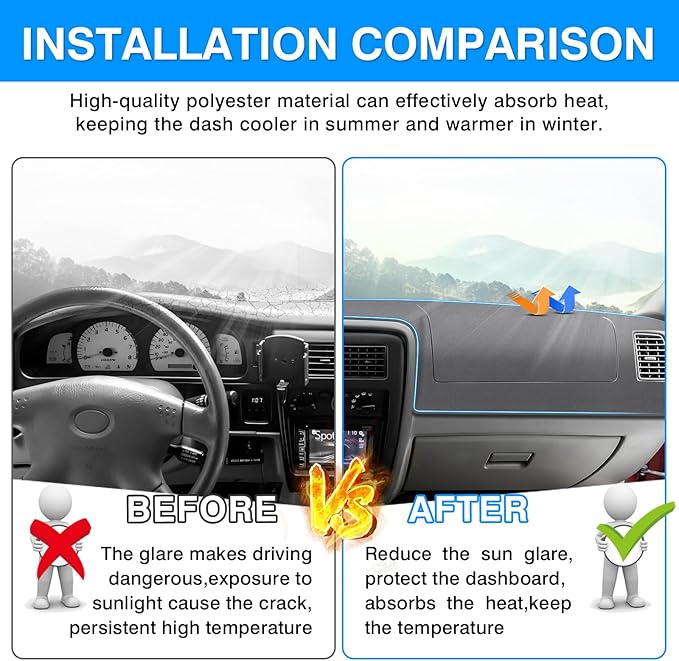 Autorder Gray Dashboard Cover Mat for Toyota Tacoma 1998-2004 Accessories Dash Cover Upgrade Polyester Dash Mat Sunshade Glare UV Rays Protector