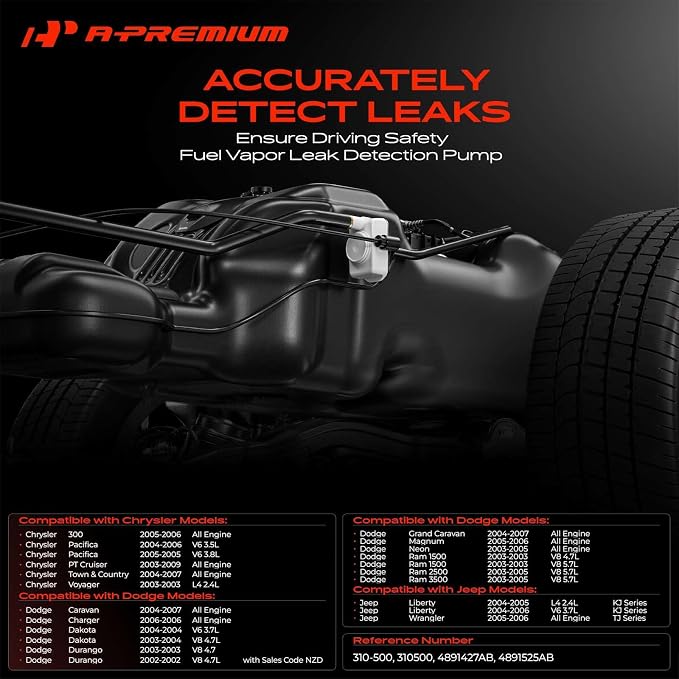 A-Premium Fuel Vapor Leak Detection Pump Compatible with Jeep Wrangler, Liberty & Dodge Grand Caravan, Ram 1500, Charger, Durango & Chrysler Town & Country, 300, Pacifica