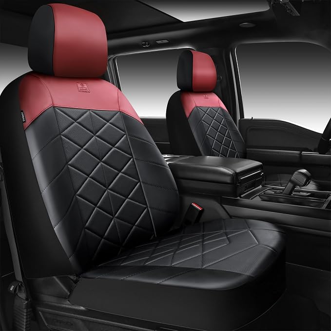 CAR PASS Memory Foam Leather Seat Covers Full Set, Breathable Perforated Nappa Leather Seat Covers Universal Fit for Most Sedans,SUV,Trucks Thick 3D Foam Comfort, Airbag Compatible Black Burgundy Red