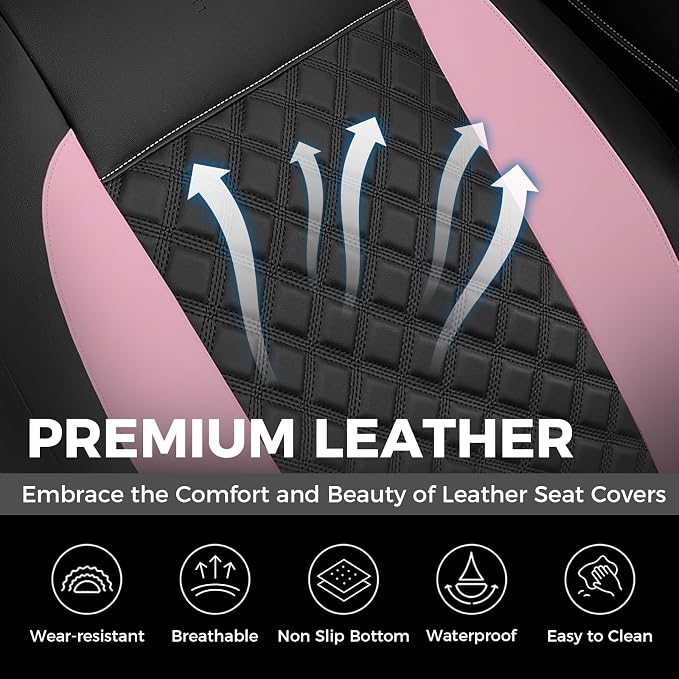 FLORICH Seat Covers, Front Seat Covers 2 PCs, Automotive Seat Cover for Cars, Luxury Leather Universal Seat Cover Accessories Fit for Most Cars SUV Truck Sedans(Pink)