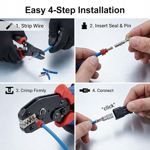 969Pcs Pin Connectors Kit 28 Types Car Electrical Wire Connectors Terminal Pins 1/1.5/1.8/2.2/2.3/2.8/3.5mm Male & Female Non Insulated Wire Terminal Pin Kit with Ratchet Crimping Tool