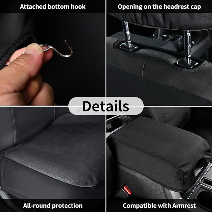 Coverado Front Seat Covers, Waterproof Canvas Seat Protector for Car Seat Cushions for Kids & Dogs, Compatible with 2015-2024 Ford F150 & 2017-2024 Ford F250 F350 F450(Black, 2PCS)