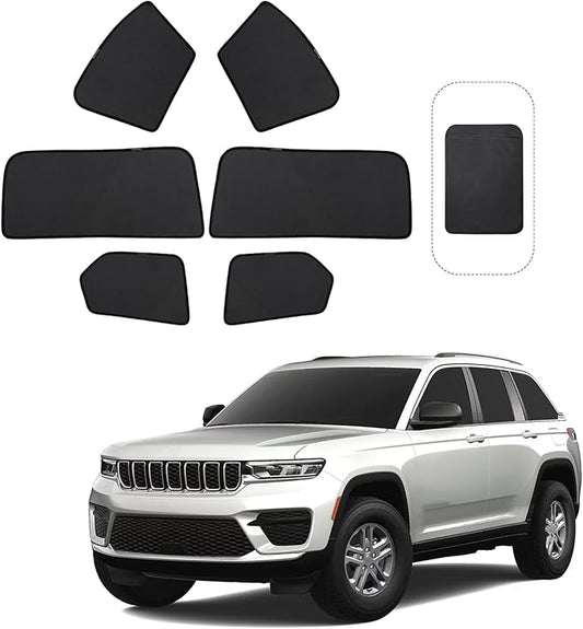 Front Side Half Window Shade Foldable Custom Fit for Jeep Grand Cherokee 4XE 2021-2024 Car Window Shades for Side Window Sun Shade UV Protection Heat Insulation for Camping Sleeping 6PCS