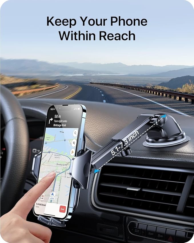 andobil Car Phone Holder, 2026 Military-Grade 89lbs Strongest Suction Phone Holders for Your Car Dashboard/Windshield/Vent Easy Clamp Cellphone Holder Truck Stand for iPhone 17 16 15 Pro Samsung Grey