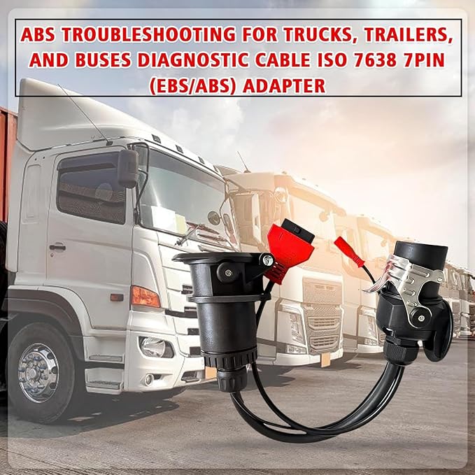 ISO 7638 7pin (EBS/ABS) Adapter, Trailer and Truck Diagnostic Cable for Autocom Trailer Diagnostic, for Texas, for Bosch and for Knorr Bremse Heavy Duty OBD2 Truck Scanner Support K-Line, Can, Can 5V