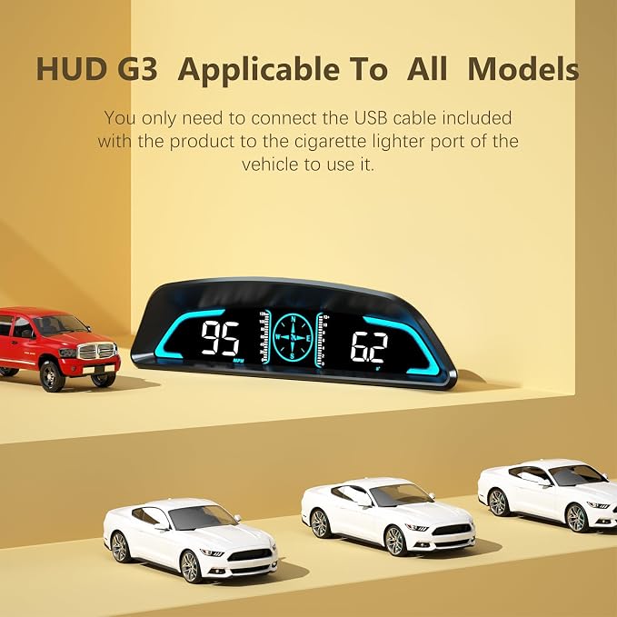 AZIJYV GPS Speedometer,Heads Up Display for Cars G3,Digital Speedometer for Car with Speed, Fatigue Driving Alarm,Overspeed Alarm,Speedometer for Car for All Vehicles