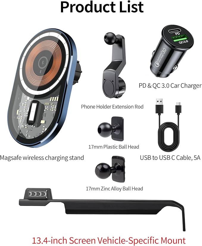 Wireless Charging Car Phone Holder for Chevrolet Silverado 1500 2022-2026/Silverado 2500 HD 2024-2026/GMC Sierra 1500 2500HD 2023-2025, 13.4" Screen Fixed Clip