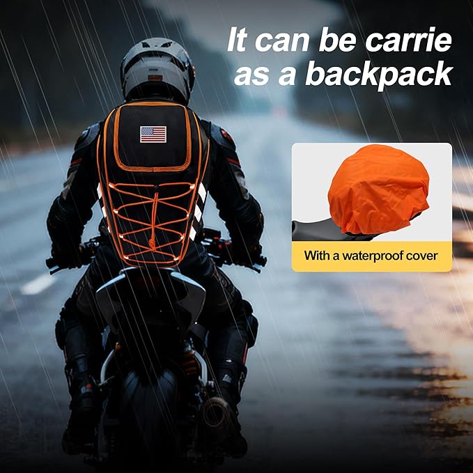 Motorcycle Helmet Backpack, 50L Expandable Motorcycle Tail Bag with Waterproof Rain Cover, Backpack & Rear Seat Bag, Fits Full Face Helmet for Motocross, Scooter, Street Bike