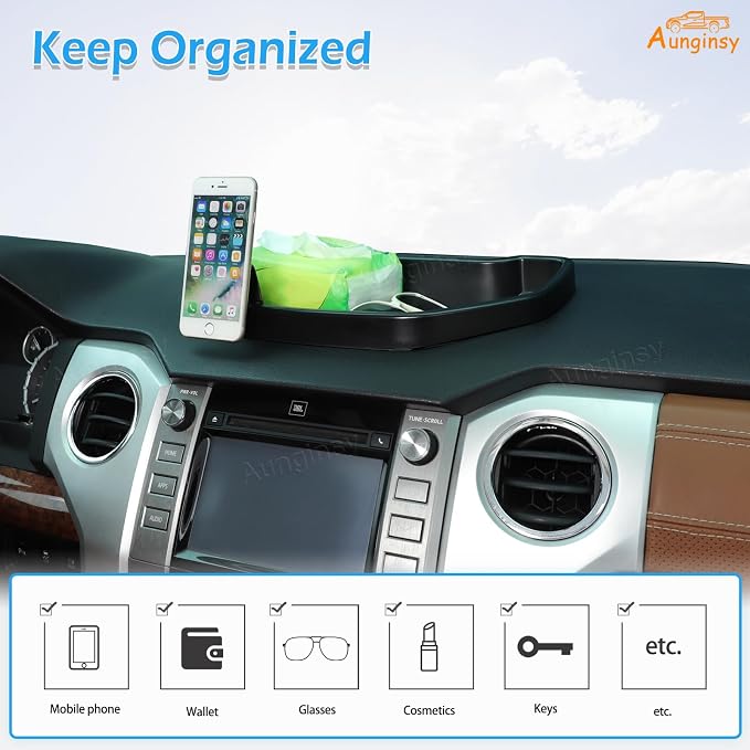 Aunginsy Center Console Dashboard Storage Tray with Magnetic Phone Holder Compatible with Toyota Tundra 2007-2021, Instrument Multi-Functional Mobile Phone Mount Storage Box Organizer Tray Accessories