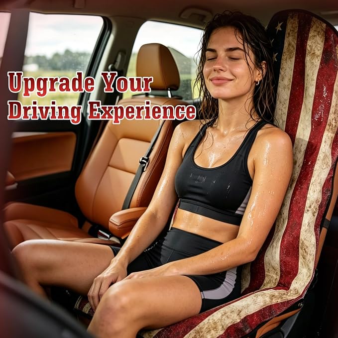 American Flag Car Seat Cover Towel, Waterproof Sweat Protector for Gym Post-Workout & Beach, Universal Fit for Sedans SUV Minivan, Machine Washable Non-Slip Bucket Seat Mat - 1 Pack