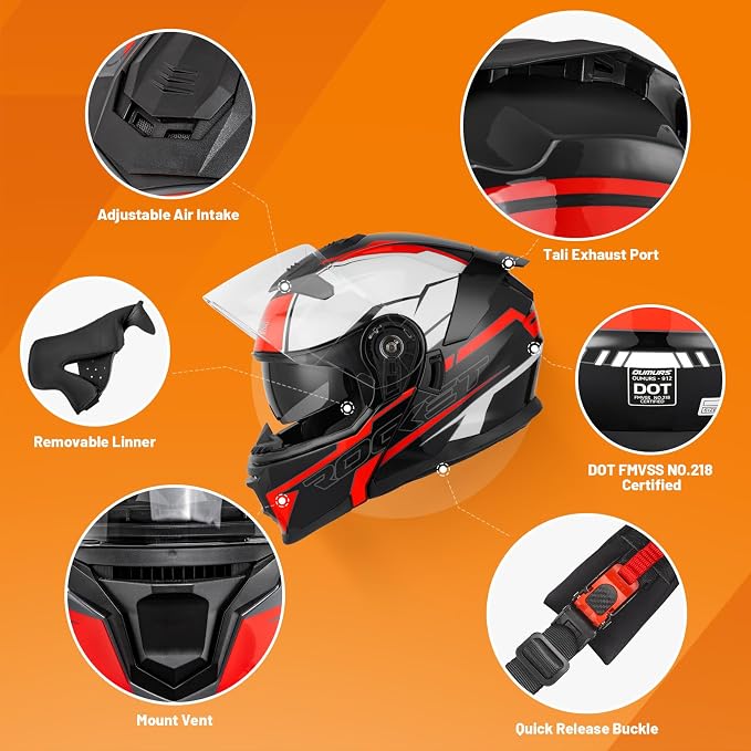 OUMURS Modular Motorcycle Helmets Full Face Flip up Street Bike Motorcycle Helmet for Unisex Adult Model 912