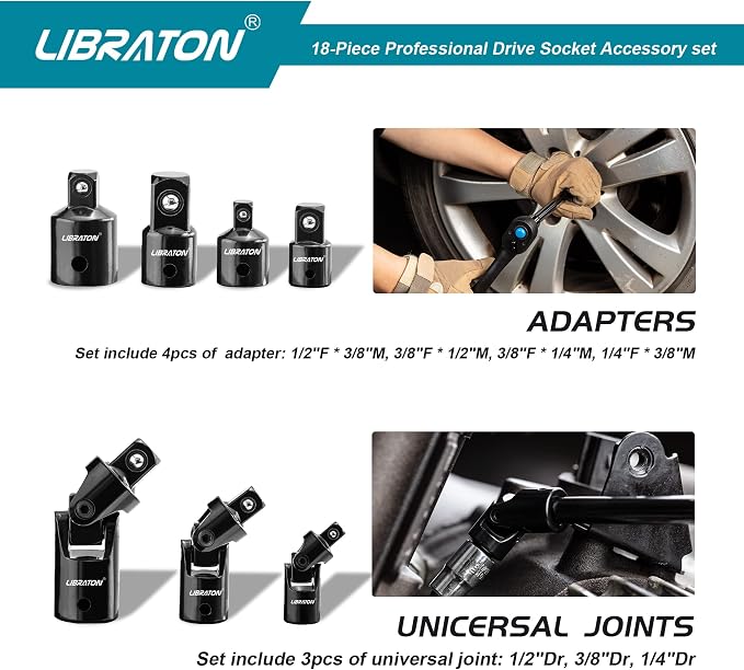Libraton 18PCS Socket Extension Set and 9PCS Socket Adapter Set 3" 6" 12"