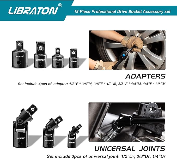 LIBRATON Socket Extension Set 18PCS and Ratchet Handle Set 3PCS