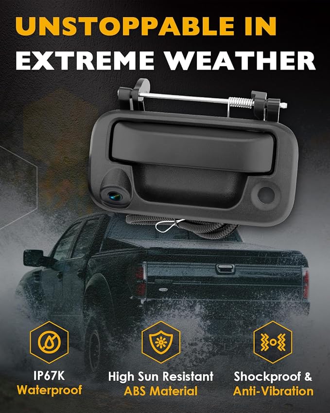 Tailgate Backup Camera Handle w/Rearview Mirror Monitor, Compatible with 2004-2016 Ford F150 / F250 F350 F450 F550 Super Duty/Explorer, 4.3" Rear View, 170° Viewing Angle, Waterproof Reverse Camera