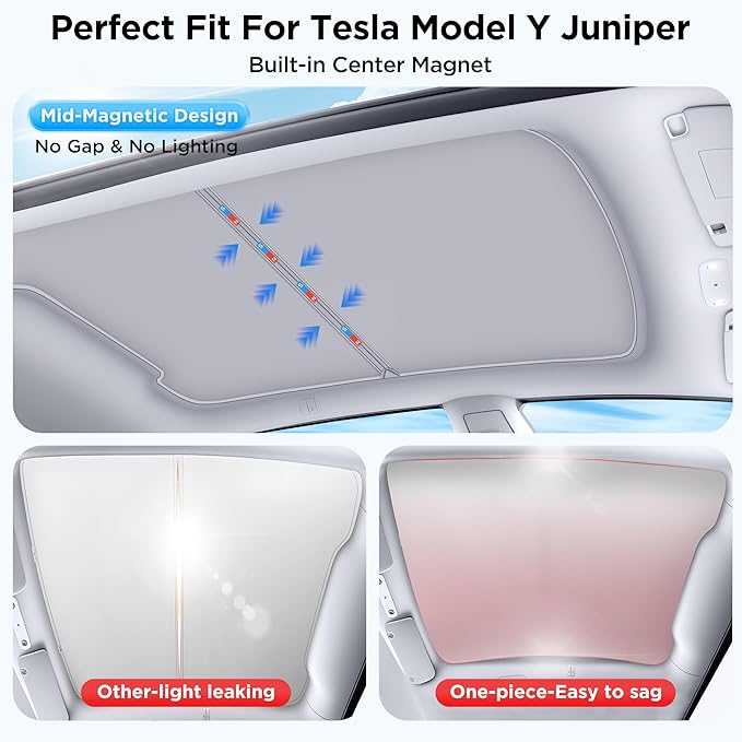 2026 Upgraded for Tesla New Model Y Juniper 2025 2026 Sunshade Roof [No Sag,Ice-Crystal Cooling Coatings] Heat Insulation Glass Roof Sun Shade for Tesla Model Y Accessories 2025 2026 Beige