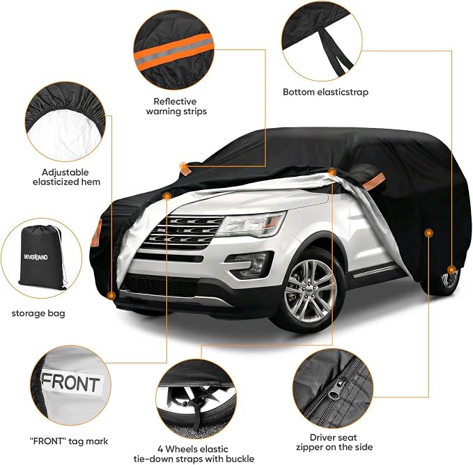 Car Cover Custom Fit for Ford Explorer 2006-2026, Outdoor Waterproof All Weather Heavy Duty Full Exterior Cover for Sun Rain Snow UV Dust Protection with Door Zipper
