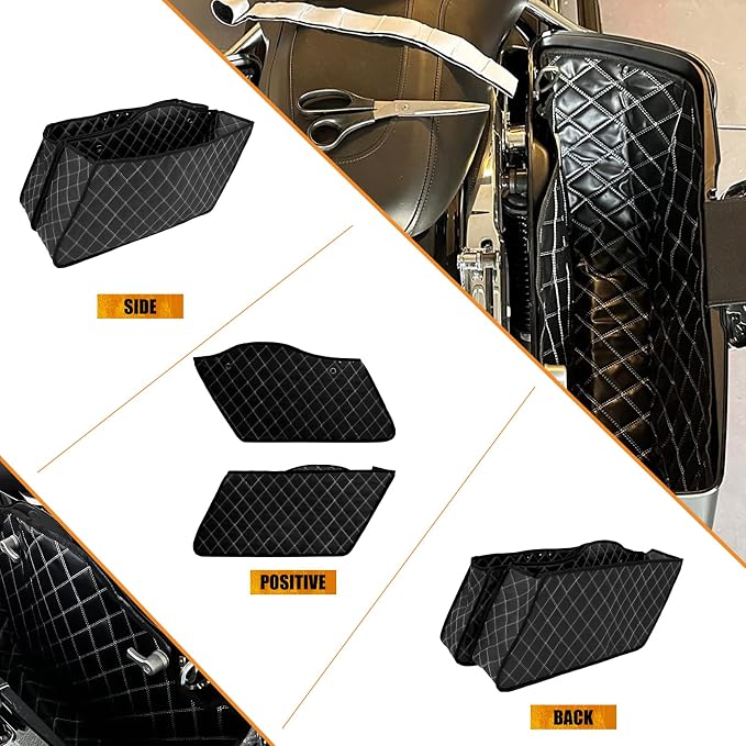 Motorcycle Drop-in Saddlebag Carpet Liners Fits for Harley Touring Models Road King Road Glide Road King Electra Street Ultra Glide Classic 1993-2013 (White Thread)