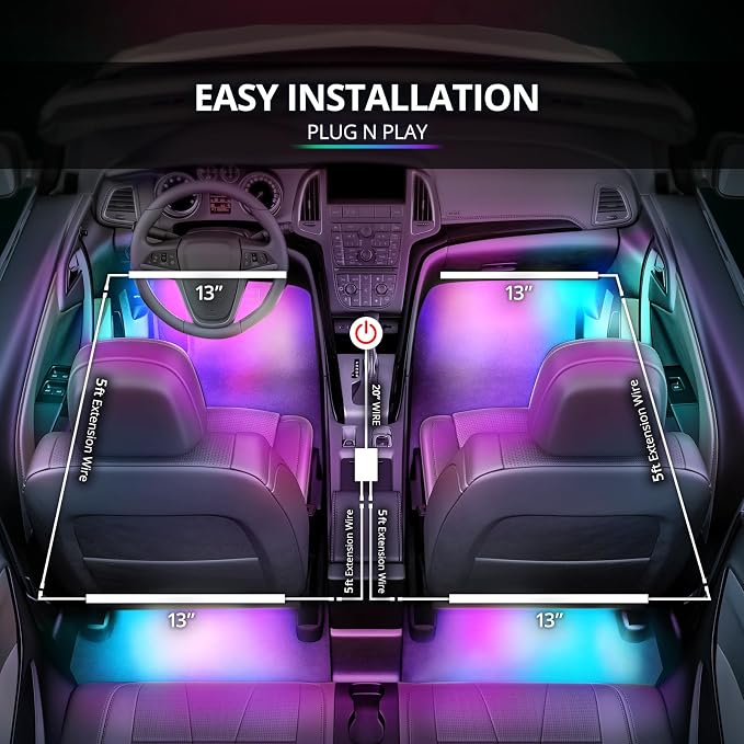 OPT7 Interior Bundle w/Underglow LED Lights for Cars Trucks with App & Remote Control, Music Sound Sync, Neon Underbody Lighting Kit, RGB Multicolor Car Ambient Decor