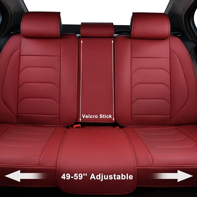 TIEHESYT Martha Red Car Seat Covers Full Set, Breathable Leather Automotive Front and Rear Seat Covers & Headrest for Comfortable Driving, Universal Auto Interior Fit for Most Kinds of Vehicles, Cars