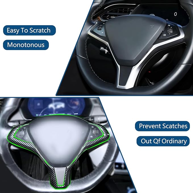 Car Steering Wheel Protection Cover Interior Accessories Decoration Kit Trim for Model X Model S 2014-2024（Imitation Carbon Fiber Pattern）