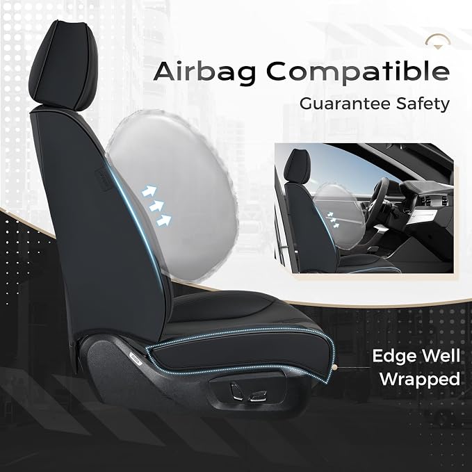 Coverado Car Seat Covers with Lumbar Support, Front Covers for Cars, Universal Automotive Seat Cover, Waterproof, Leather Car Seat Cushion, Interior Seat Protectors for Most Cars