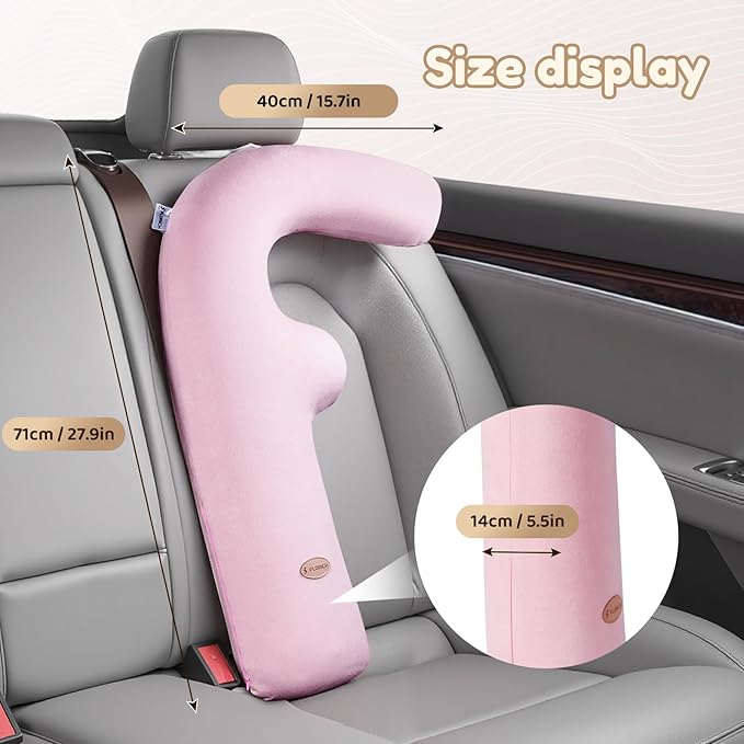 FLORICH Memory Foam Kids Travel Pillow, Car Sleeping Pillow, F-Shape Car Pillows for Adults and Children, Traveling Car Pillow for Kids with Removable Pillowcase (Dark Pink)