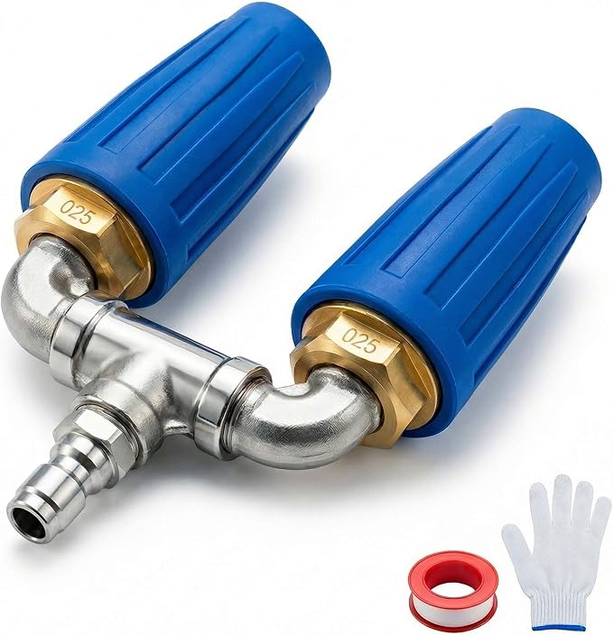 Dual Turbo Nozzle Pressure Washer, Dual Pressure Washer Nozzle, 360° Rotating 4000 PSI Turbo Nozzle with 1/4" Quick Connector 2.0 Orifice, 304 Stainless Steel for Driveway/Deck Clean(Blue)