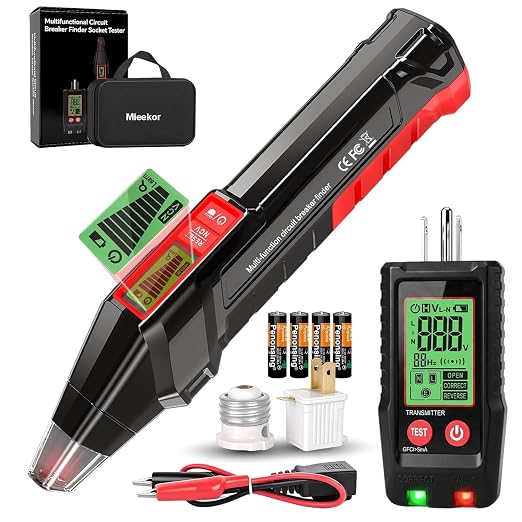 Circuit Breaker Finder with Outlet Tester, Quick GFCI, Voltage, AC 90-135V Electrical Circuit Tracer with Dual LCD Display, Batteries and Carrying Case