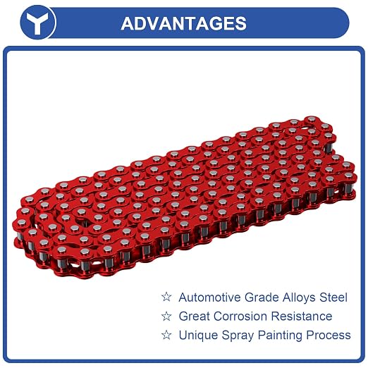 YOXUFA 420 Chain 132 Link Compatible with 125cc 110cc SSR Taotao Apollo Coolster Kazuma 50cc 70cc Pit Dirt Bike ATV 4 Wheel Go Kart Predator 212cc Coleman CT200U BT200X Baja MB165 Mini Bike Red Parts
