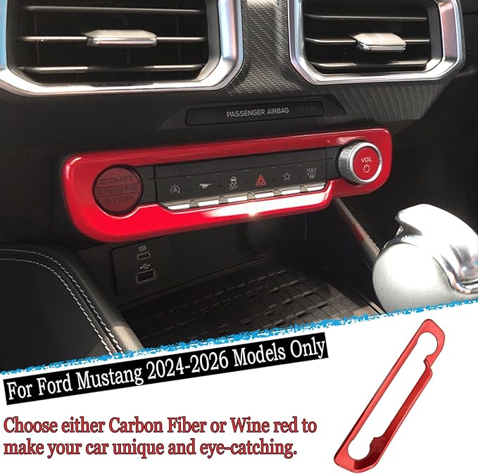 MUXEE A/C Control Panel Cover, for Ford Mustang 2024 2025 2026 - ABS Wine Red Dashboard AC Air Vent Outlet Sport Interior Trim Accessories