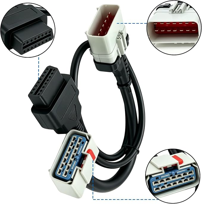 RP1226 14Pin Male to 14Pin Female and OBD2 16Pin Female Y Splitter Adapter Cable for Truck Diagnostics