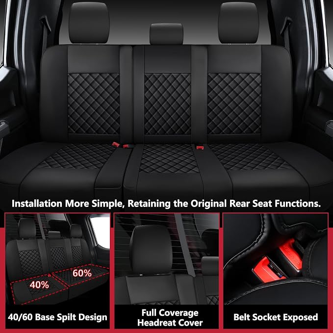 F150 Seat Covers 2015-2026 Full Set, Truck Interior Sets with Lumbar Support Custom Fit for Ford F150 2015-2026, F250/F350/F450 2017-2026 Super Duty Crew Cab XLT XL Lariat Platinum, Black