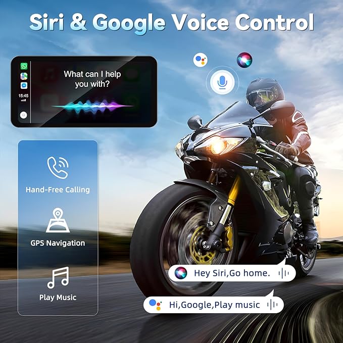 Motorcycle CarPlay Screen with Wireless Apple CarPlay Android Auto,6.25 Inch Waterproof Touch Screen, GPS Navigation for Motorbike Supports GPS Navigation/Mirror Link/Bluetooth Transmission