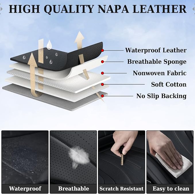 Coverado Car Seat Covers Full Set, Black Leather Seat Cover for Cars, Luxury Waterproof Seat Cover, Front and Back Car Seat Protector Car Seat Cushion Universal Fit for Most Cars