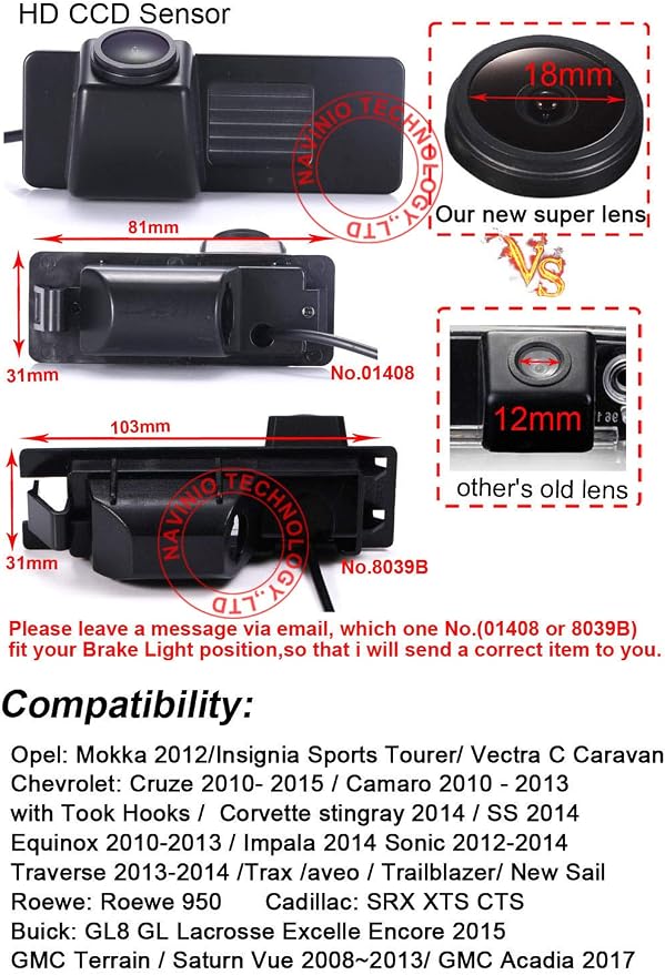 Super Pro HD Car Rear View Backup Vehicle-Specific License Plate Light Reverse Camera, for Opel Mokka/lnsignia Sports Tourer/Vectra C Caravan/Astra J Turnier/Chevrolet Cruze/Camaro/Equinox/Impala