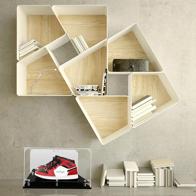 Acrylic Sneaker Display Case, Clear Shoe Box with Mirror Back & Elevated Base, 3mm Thick Collectible Display Showcase for High Tops, Fits up to US Size 15, Dustproof Organizer (Assembly Required)