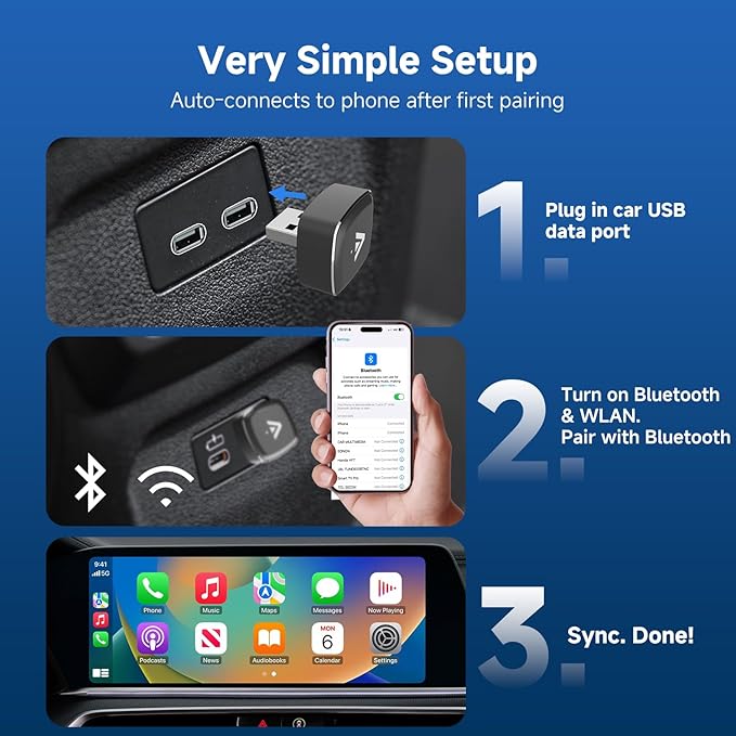 D7 2-in-1 Wireless CarPlay & Android Auto Mini Adapter, Alloy Shell, Compatible with 2016+ Factory-installed Wired CarPlay/Android Auto Vehicle, Plug & Play Car Play Dongle for iPhone & AndroidPhone