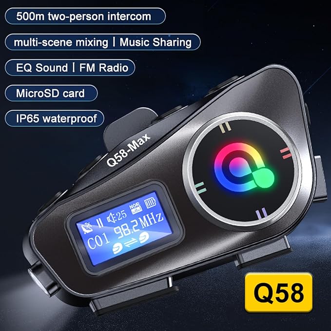Motorcycle Bluetooth Headset with 500M Intercom, Dual BT5.3 Chip, IPX6 Waterproof, AI Voice Control, LCD Display, 300H Standby, 25H Talk Time, Compatible with Android/iOS Helmet Comm System