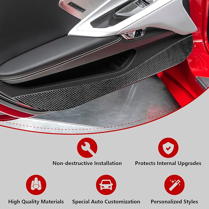 Real Carbon Fiber Inner Door Panel Trim Compatible with Corvette C8 2020-2026, Interior Decor Sticker Accessories