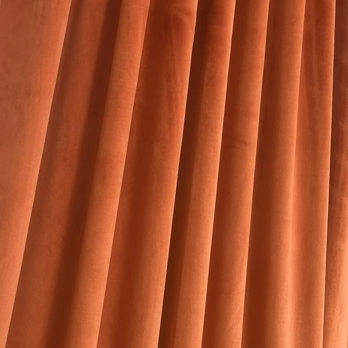 Roslynwood Luxury Soft Russet Orange Velvet Curtains 84 inches Long Back Tab Thermal Insulated Blackout Window Drapes for Living Room/Bedroom/Dining Room, W52 x L84, 2 Panels