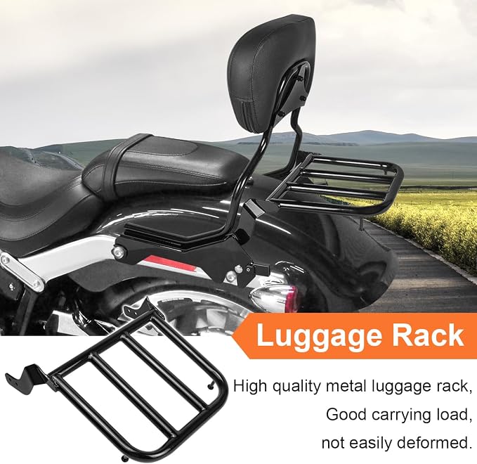 AUFER Rear Passenger Backrest Sissy Bar with Luggage Rack & Docking Hardware Kit Compatible With For 2018-UP Harley Softail Fat Boy FLFB FLFBS Breakout FXBR FXBRS