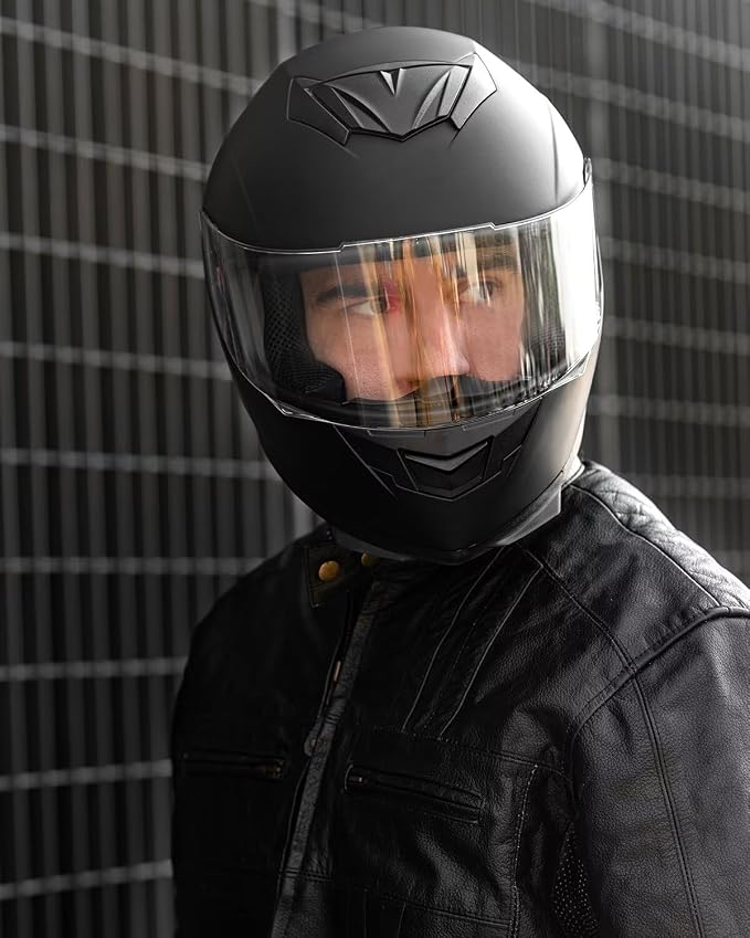 ILM Full Face Motorcycle Helmet for Motocross Street Bike DOT Certified 2 Visors Model-317(Matte Black, XL)