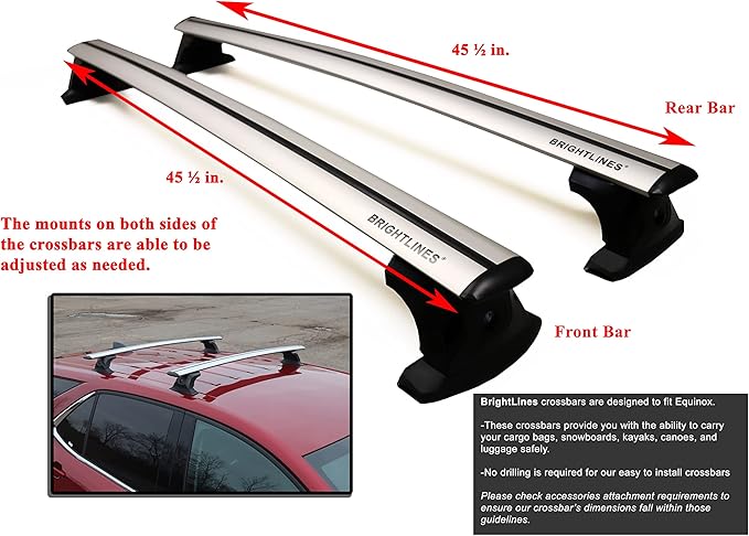 BRIGHTLINES Heavy Duty Anti-Theft Premium Aluminum Roof Bars Roof Rack Crossbars Compatible with 2018-2019 Chevy Equinox Without Roof Rails