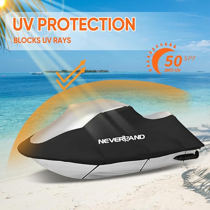 Jet Ski Cover Jetski Cover Compatible with Yamaha Seadoo, Trailerable Jet Ski Covers 2 3 Seater UV Resistant Waterproof Heavy Duty Jetski Covers with 2 Air Vents Suitable for PWC Lengths 115'' to 120"