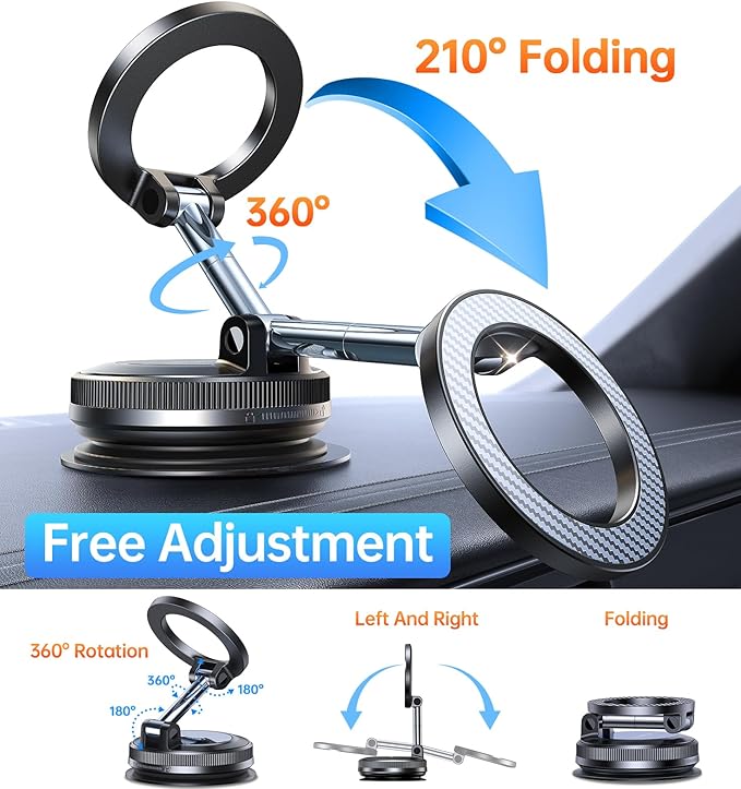 Coolpow Magsafe Car Mount【Strongest Magnet】 Magnetic Phone Holders for Your Car【AdhesiveFree | Pure Vacuum Suction Phone Mount for Car Phone Holder Mount Dash for iPhone 17 16 15 Valentines Day Gifts